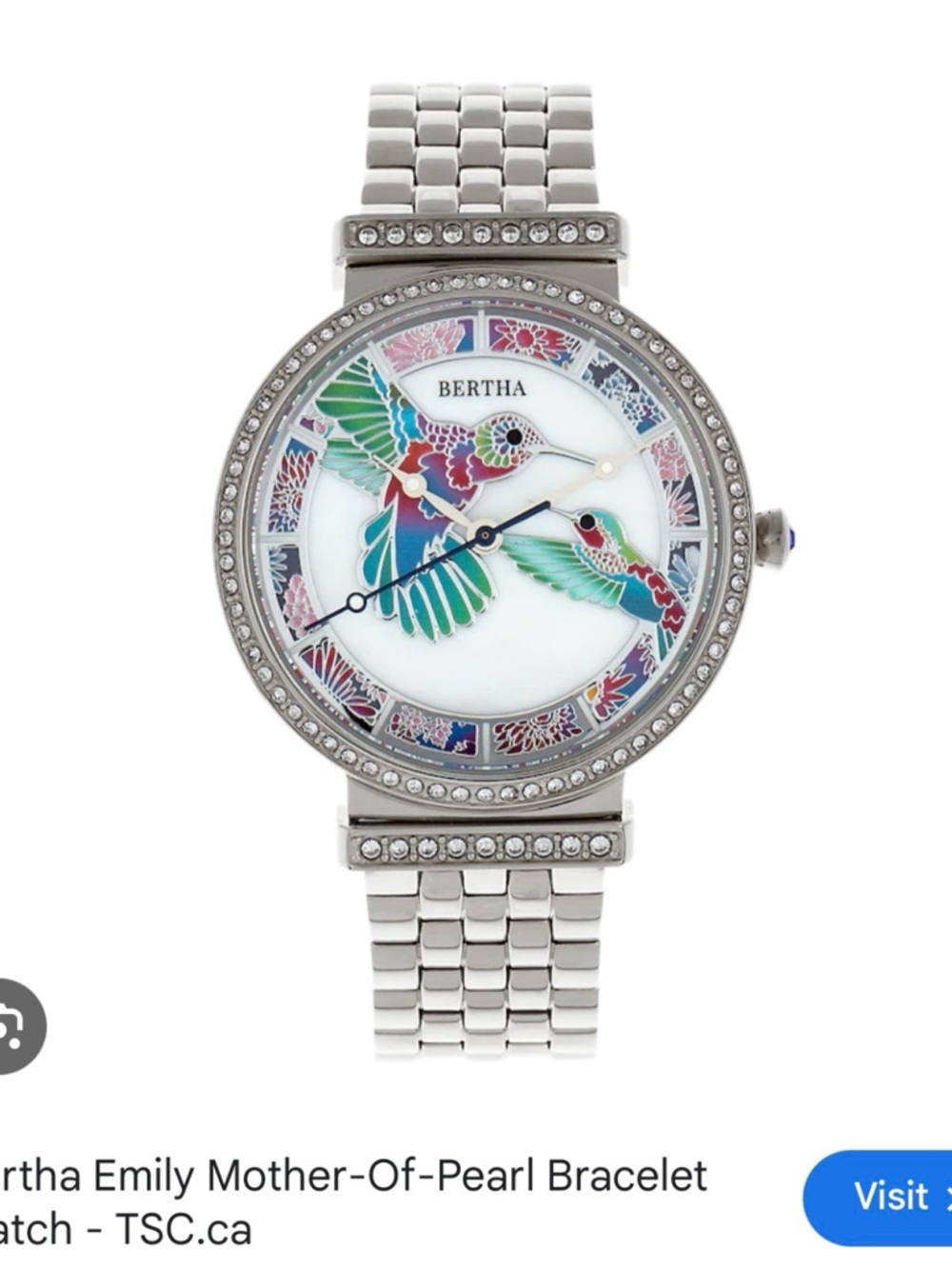Women’s Silver Bracelet Watch with Colorful Hummingbird Dial